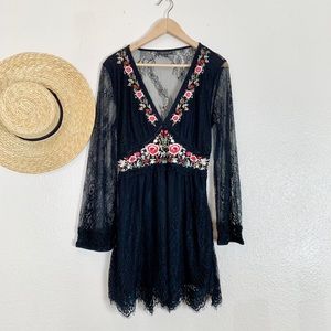 Topshop black floral lace dress.